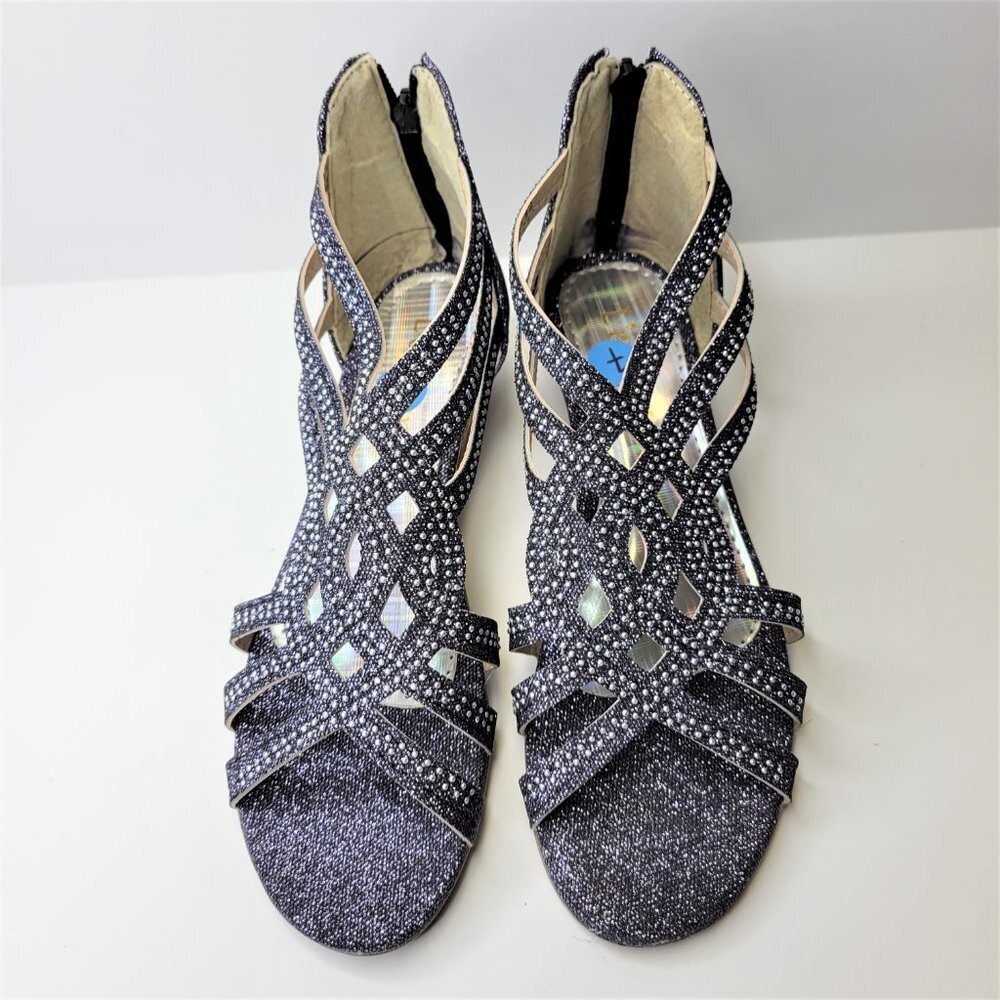 SIZE 7 Womens Silver Shoes Wedge Sandals Low Heels Flats Open Toe NEW